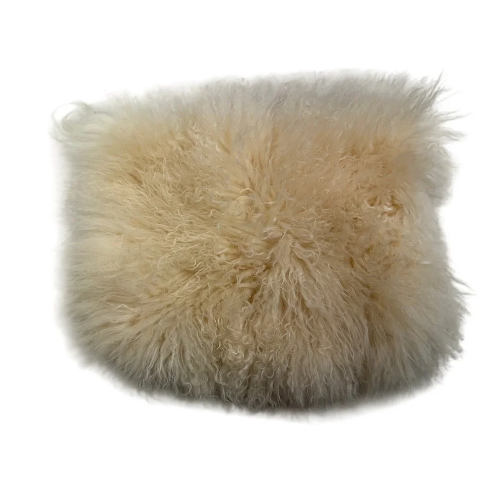 West Elm 12x16 Pillow Cover Mongolian Lamb Fur Ivory White Sheepskin Boho Modern